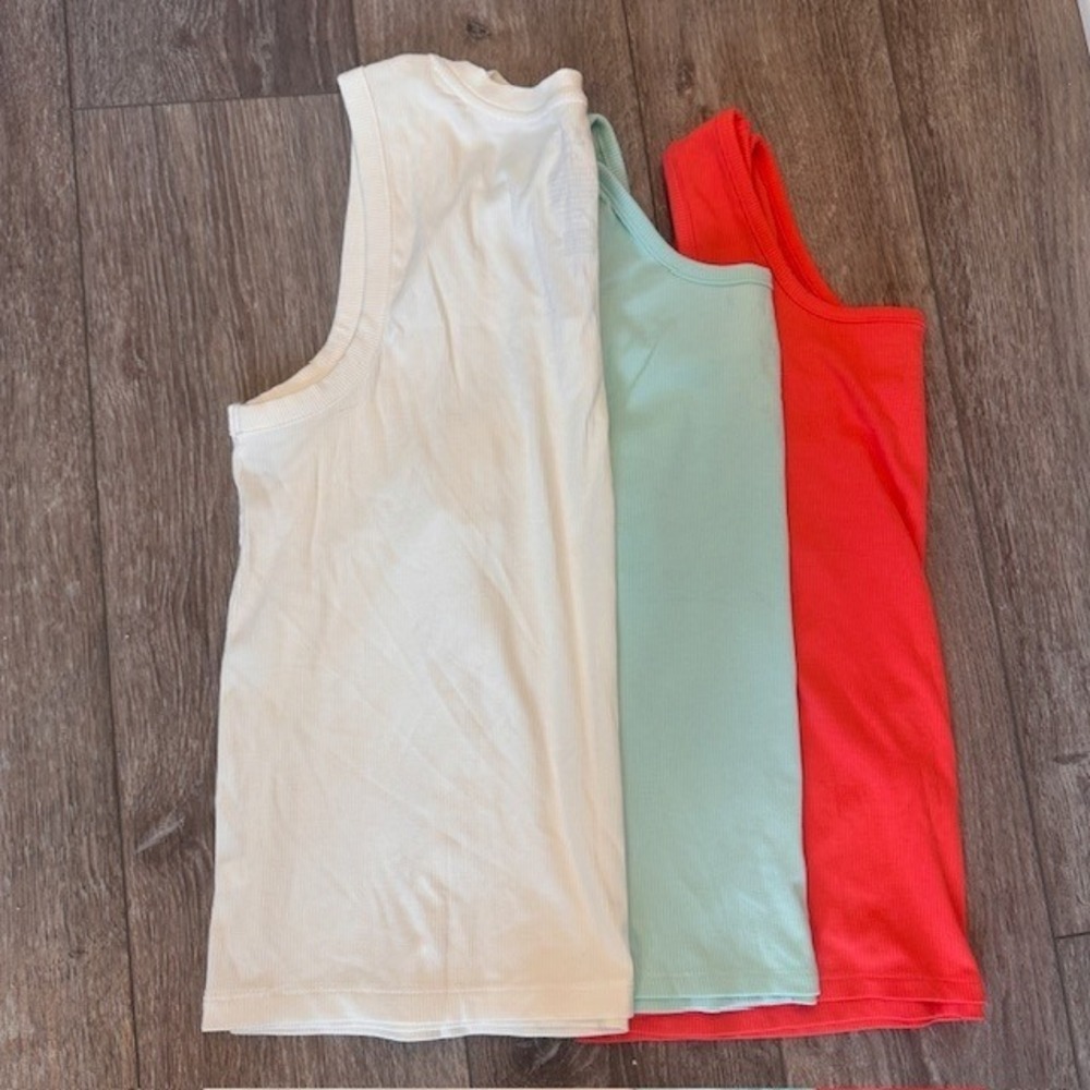 Nine West Women's Set of 3 Ribbed Cotton Tank Tops XXL New Coral White Green